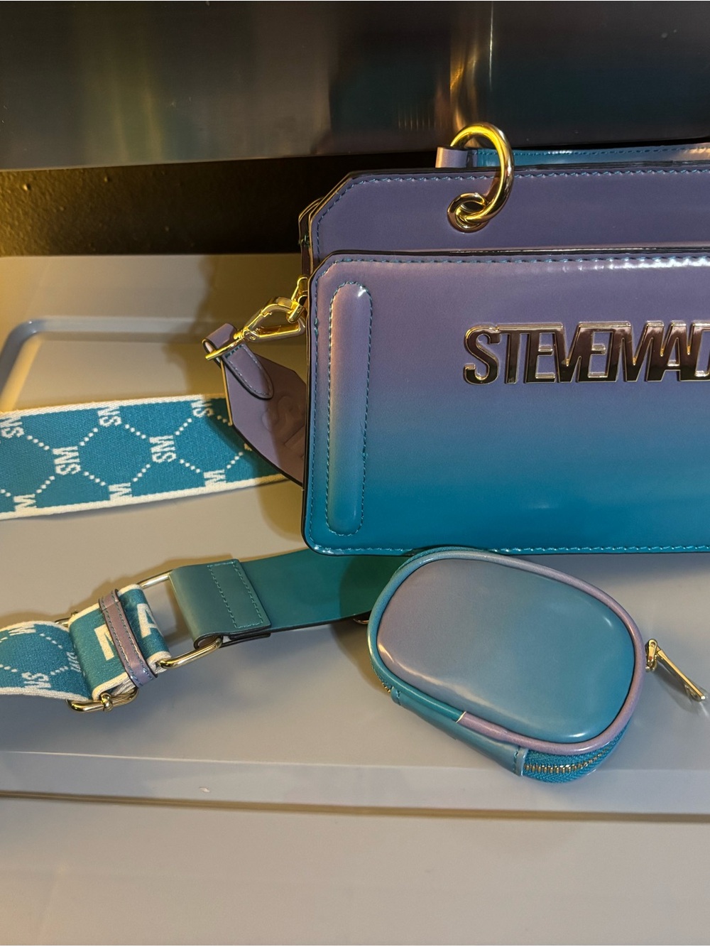 Steve Madden Teal to Purple Ombre Crossbody Bag with Detachable Strap